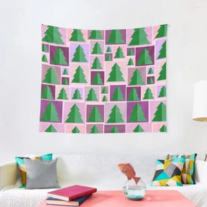 Tapestries Christmas Tree Geometric Pattern In Green Pink And Purple Tapestry Cute Room Decor