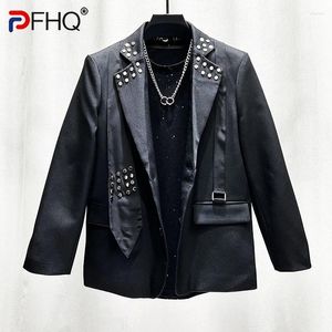 Abiti da uomo PFHQ Blazer dell'industria pesante Design di nicchia Rivetto in metallo Giunzioni personalizzate Bellissime giacche larghe Autunno 21Z4183