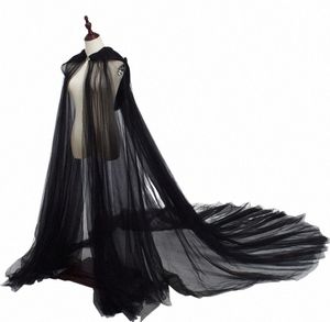 HALEN COSTUME FÖR WEMEN HOOD TULLE CAPE KLABK Black White Red Wedding Bridals golvlängd Kappor Kap Dr H2NT#