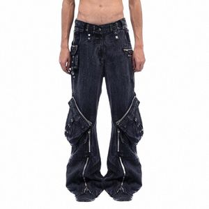 HKSH Design di nicchia da uomo Nuovo Retro Moss Green Pantaloni larghi in denim con tasche Tide Dark Safari Style Fi Jeans per l'industria pesante HK0128 L0ma #