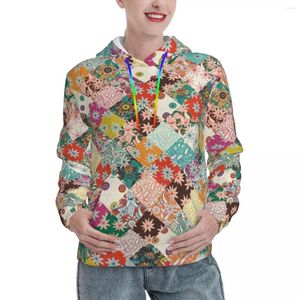 Kobiety z kapturem Hippie Patchwork Streetwear Spring Vintage kwiatowy nadruk Harajuku pullover bluza bluzy kobiet duże luźne bluzy