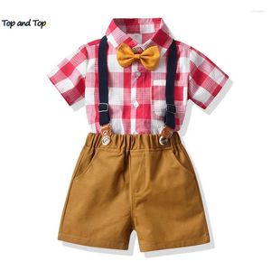 Kleidungssets Top und Klassiker Kinder Jungen Gentleman Shorts Ärmel Bowtie Hemden Hosenträger Kinder Jungen Freizeitkleidung