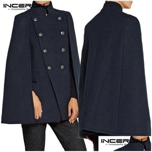 Men'S Trench Coats Hombre Pockets Poncho Winter Man Leisure Windbreakers Incerun Mens Stand Collar Solid Color Double Breasted Cloak C Dhws6