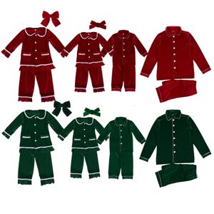 Śpiący dzieci Boże Narodzenie Pajama pasująca dla chłopców Dziewczyny PJS Dzieci czerwony aksamit piżamy