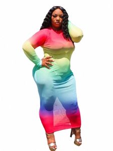 Plus Size Fi Vestiti Sexy Mesh Donna Dr Dolcevita Lg Manica Bodyc Gonna Vintage Arcobaleno Tie Dye Dres all'ingrosso 698Y #