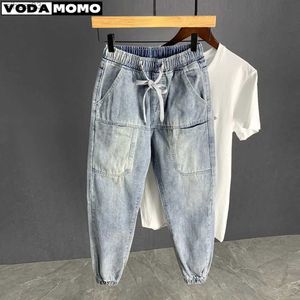 Mäns jeans nya harem jeans män retro tvättade ljusblå denim byxor hip-hop lossa harem byxor mens väska jeansl2403