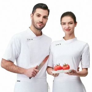 Chef jaqueta de manga curta homens mulheres restaurante hotel pastelaria cozinha cozinheiro casaco padeiro garçom uniforme b5ab #