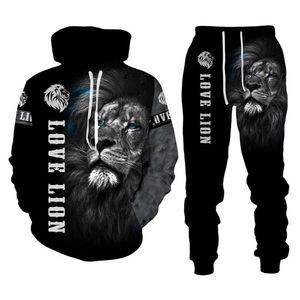 Lejon set mens sportkläder långärmad lejon king höst/vinter tryckt hoodie
