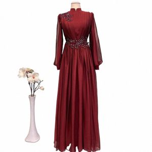 2023 Burdy Muslim Evening Dres Marockan Caftan Embroidery Applicques LG Prom Gowns Full Sleeve Arab Dubai Party Robe de D40L#