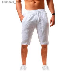 Men's Shorts New mens cotton linen shorts mens summer breathable solid color linen Trousers fitness street suit S-3XL Q240329