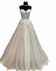 gorgeous Appliques A-Line Sweetheart Tulle Beach Wedding Dres 2023 Corset Beaded Backl Bridal Gown vestido de noiva K5Nu#