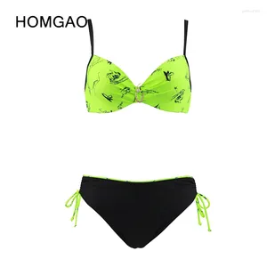 Women's Swimwear HOMGAO Sexy V-Neck Swimsuit Vintage Print Pin Up Bikinis Drawstring Two Piece Women 2024 Beach Bathing Suits XL-5XL