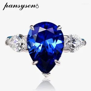 Cluster Rings Pansysen Vintage 925 Sterling Silver 5ct Pear Cut Sapphire High Carbon Diamond Gemstone Anniversary Party Ring Fine Jewelry