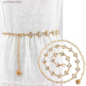 Cinture a catena in vita Cintura che imita cintura sottile con perle di perle per accessori da donna con cintura in cristallo con strass in 3 colori Y240329