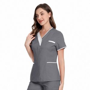 Roupas cirúrgicas Beleza Sal Macacão Médico de manga curta Top com decote em V Enfermeira Roupas Femininas Enfermeira Técnico Roupas 28JI #