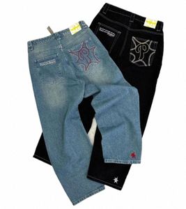 y2k män retro harjuku kläder 2023 ny baggy casual wide ben jeans hip hop tryck jeans trend fi svart hög midja jean z1je#