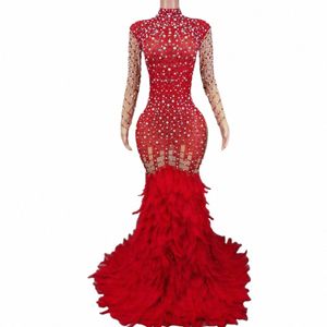 LG Evening Dres Immagine reale Lg Feather Sirena Sexy Red Tulle in rilievo Dubai Dr Donne Abiti da cerimonia per feste Liantiyumao s6NV #