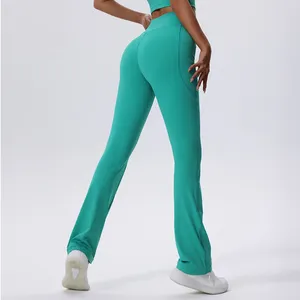 Pantaloni attivi da donna a costine Yoga pantaloni a zampa d'elefante attillati sollevamento danza collant a vita alta sport palestra allenamento corsa leggings fitness traspiranti