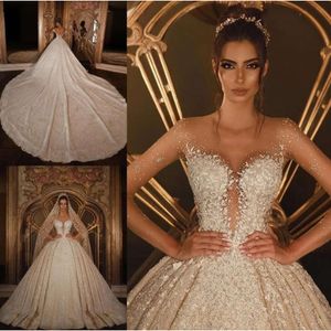 1つのPCSアフリカの豪華なと言ったMhamad Ball Gown Wedding Dresses Beaded Lace Dアップリケクリスタルプラスサイズのブライダルガウン