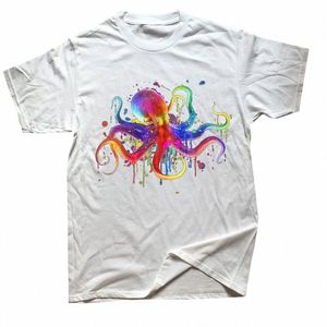 Lustige Regenbogen Octopus psychedelische Bunte Octopus T-shirt Männer Frauen Fi Casual Kurzarm Plus Größe T-shirt Unisex I2Zf #