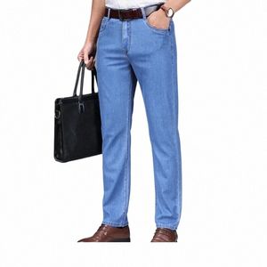 Herbst Feste Farbe High-End-Busin-Stil Männer Straight-Bein-Jeans für junge Männer mittleren Alters Weiche bequeme A6sh #