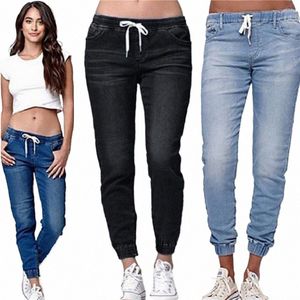 Nya ons jeans kvinnors höga midja mager rippade denim byxor smala blyertsbyxor fi lady jeans plus size s-5xl blå svart v4vs#