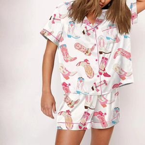 家庭用服の女性夏のかわいいフルーツ印刷パジャマセットラウンジ2ピースカジュアル服ボタンダウルーズシャツショーツクロッテスセット