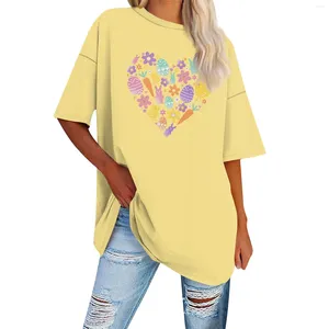 Kvinnors T-skjortor påskskjorta för kvinnor ägg solid färgskjorta kort ärmhet ungdomlig kvinna kläder grafiska kvinnliga kläder