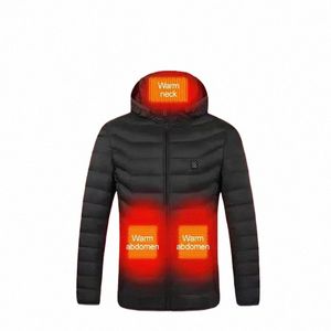 9 Ze USB Intelligence Electrical Heated Jacket Men Women Outdoor Sport Hhiking Warm Winter Clothes LG Sleeved Hooded Coat W7Z9#