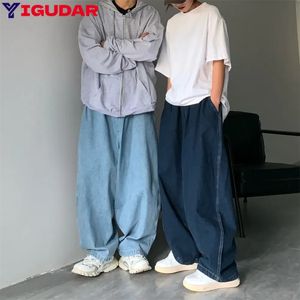 Proste dżinsy mężczyźni niebieskie luźne spodnie dżinsowe neutralne y2k jean streetwear swobodny szeroki dżinsy manies Pole Kobiety mężczyźni workowate dżinsy 240323