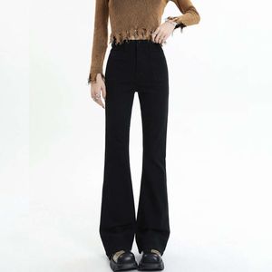 Jeans alto -falados para mulheres na primavera e outono de cintura alta slim fit girl pica