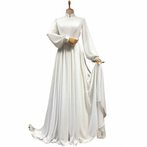 elegant elfenben lg ärmar muslimska bröllop dres brudklänningar enkla vestido de novia 2024 a-line chiff brud för att vara dr z6kf#