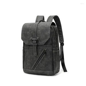 Backpack Casual Retro Men's Waterproof Crazy Horse PU Leather Bag Computer Fashion Large Capacity Travel
