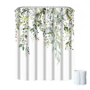 Shower Curtains Machine Washable Green Leaves Plants Curtain With C-type Hook Bathroom Accessories HD Printing Hanging Type Door Screen
