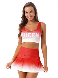 Bras Sets Women Gradient Color Cheerleading Uniform Sports Outfits Role Play Costume Letter Print U Neck Sleeveless Crop Top With Skirt