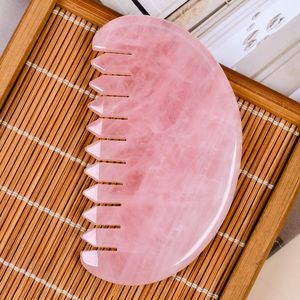 Pink Crystal Rose Quartz Gua Sha Comb Massager Natural Jade Stone Guasha Scraping Scalp Cam för huvudomsorg Relax Beauty Health Care