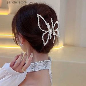 Hårklipp Enkelt och elegant båge Pärlor Hårklor Hårtillbehör Metal Grab Clip Hair Clip Shark Clip Ponytail CLAW Woman Hair Clip Y240329