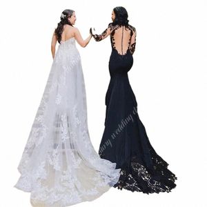 القوطية الأسود حورية البحر الزفاف DRES 2023 مثير Backl العباءات الزفاف الدانتيل الدانتيل tulle خمر فينيتيج رومانسي دي نوفا رداء M3km#