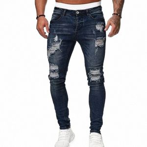 2024 Yeni Yırtıcı Skinny Jeans Erkekler Vintage W Elastik Biker Delikleri Denim Pantolon Sıradan İnce Joggers Dikkatli Sokak Giyim N1QE#