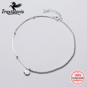 Anklets Trustdavis 미니멀리스트 925 스털링 실버 패션 행운 비즈 체인 체인 발렌타인 데이 생일 선물 보석 D1148