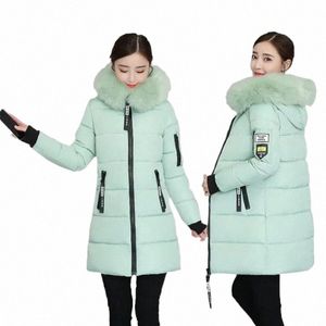 2023 Vinter ny päls krage huva ner Cott Coat Womens Parkas Jacka LG varm vadderad puffer parkas snö slitage utkläder kvinnlig h4rc#