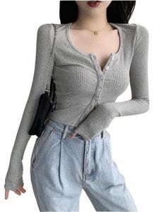 韓国スタイルOネックショートニットセーター女性薄いカーディガンfiオープンフリットバットアップlgスリーブトップTシャツ女性k8gj＃