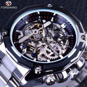 ForSining Mechanical Steampunk Design Fashion Business Dress Men Watch Top Brand Luxury rostfritt stål Automatisk skelett Watch199C