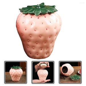 Storage Bottles Strawberry Shaped Canister Ceramic Jars Cookie Jar Container Vase Tea Seasoning Sugar Bowl Lid Kitchen Pink