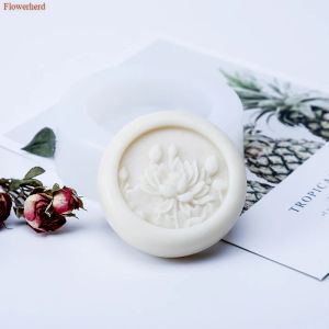 Molde de silicone para sabonete artesanal, forma redonda de lótus emed, faça você mesmo, artesanal, flexível, molde de silicone para sabão, bolo, chocolate