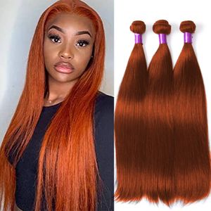 Laranja gengibre pacotes de cabelo humano brasileiro 100% feixes tecer cabelo humano cor 350 em linha reta remy extensão do cabelo 1/3/4 pacotes