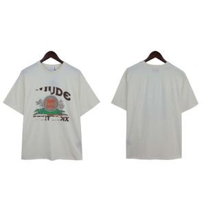 Magliette da uomo Designer Fashion 2024 Primavera / estate New Rhude Palm Tree Beach Stampa T-shirt casual da strada americana Maniche corte larghe e traspiranti