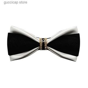 Bow Ties 2020 Mens Formal Leather Velet Rhinestone Bow Tie Bridegrooms Wedding Fashion Bowtie Suit Shirt Korean Best Man British Style Y240329