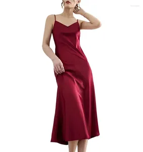 Abiti casual Sexy cinturino per spaghetti in raso Maxi lungo abito longuette Ropa Mujer Abiti eleganti per donna in seta artificiale abito per party di matrimonio