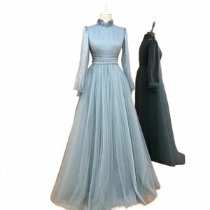muslime Tulle Evening Dres High Neck Appliqued Puff Lg Sleeves Modest Formal Women Prom Gowns Wedding Guest Outfits s6KE#